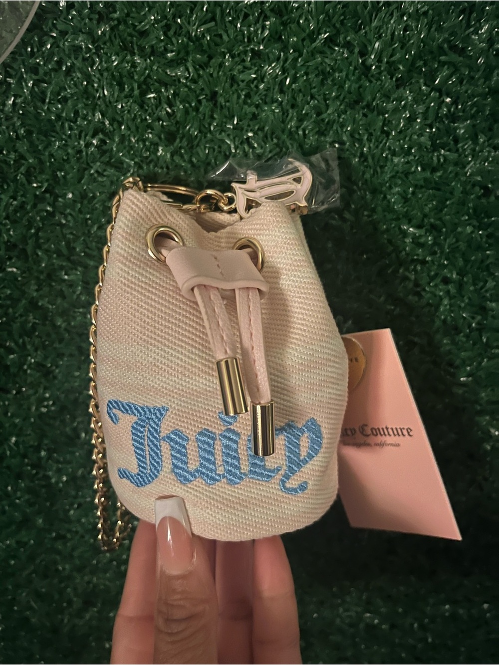 Juicy Couture Pink Denim Mini Bucket Purse on Chain - Picture 2 of 4